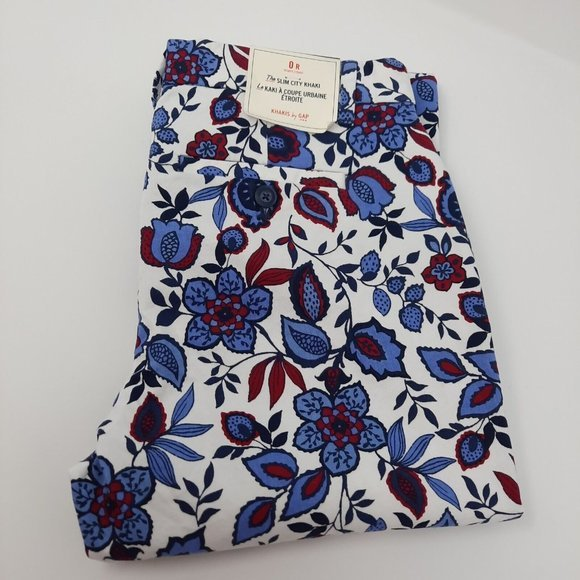 NWT Gap Womens 0‎ Slim City Khaki MSRP $50 Blue Floral Free Ship Stretch Fitted - Picture 1 of 6